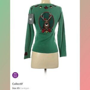 NWT Collectif Deer Green Roses Button Up Sweater